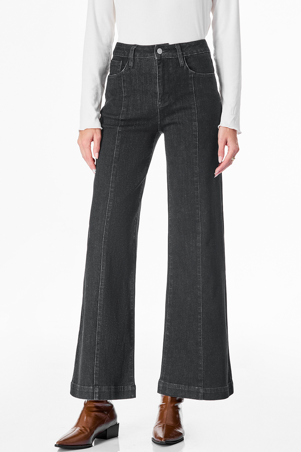 Black Plain Seam Detail Flared Bottom Ankle Length Jeans - loveforevers