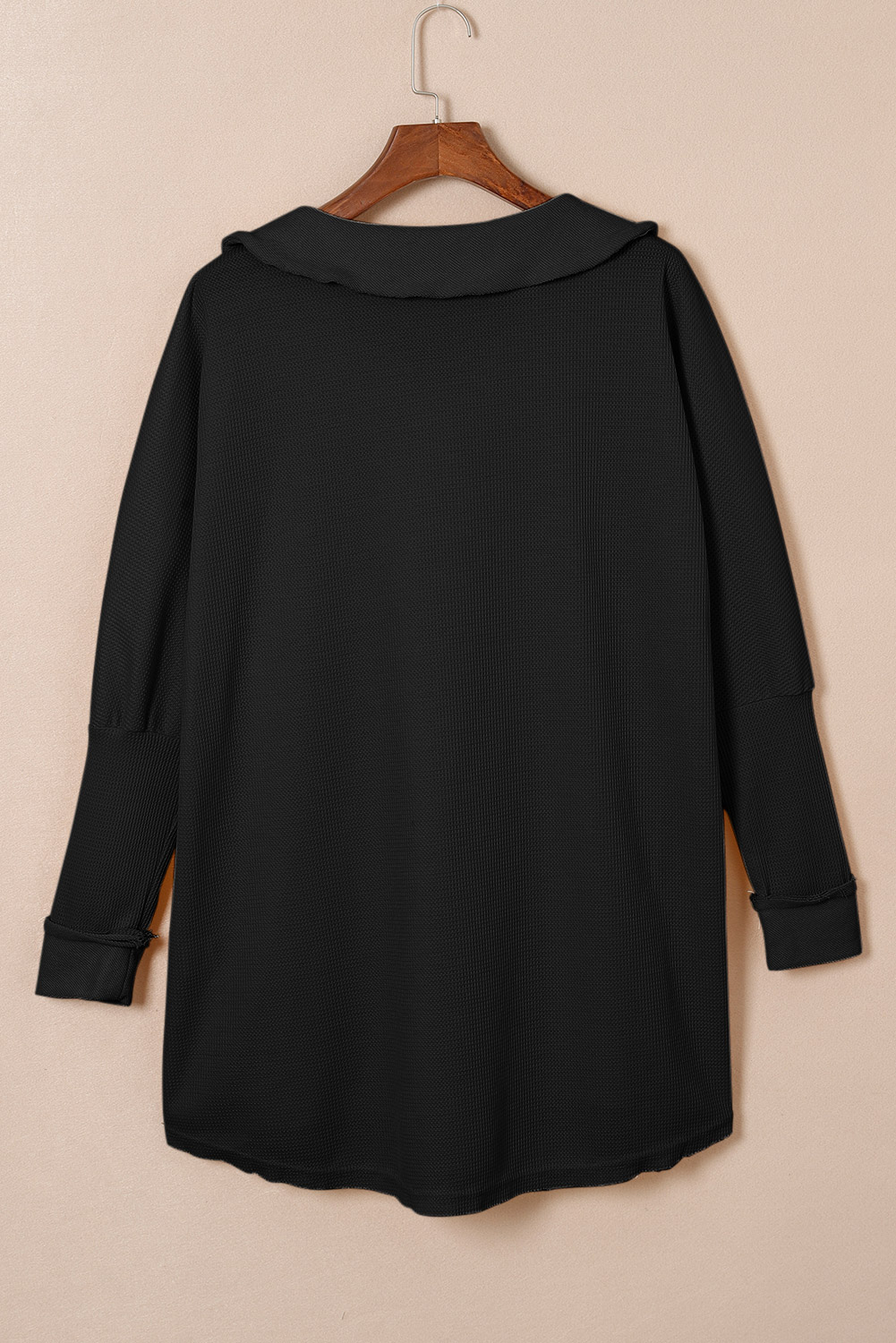 Brown Waffle Knit Buttoned Long Sleeve Top - loveforevers