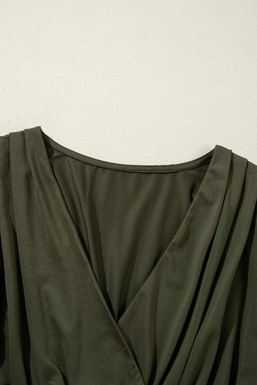 Moss Green Ruched Wrap V Neck Long Sleeve Bodysuit - loveforevers