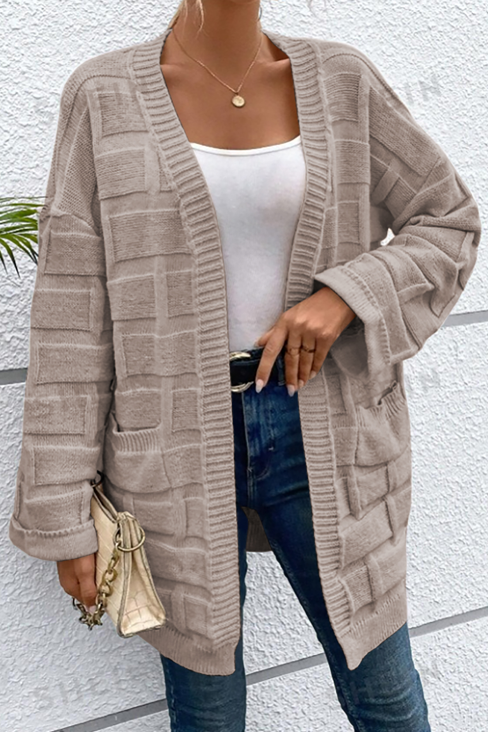 Delicacy Textured Knit Open Front Chic Cardigan with Pockets - loveforevers