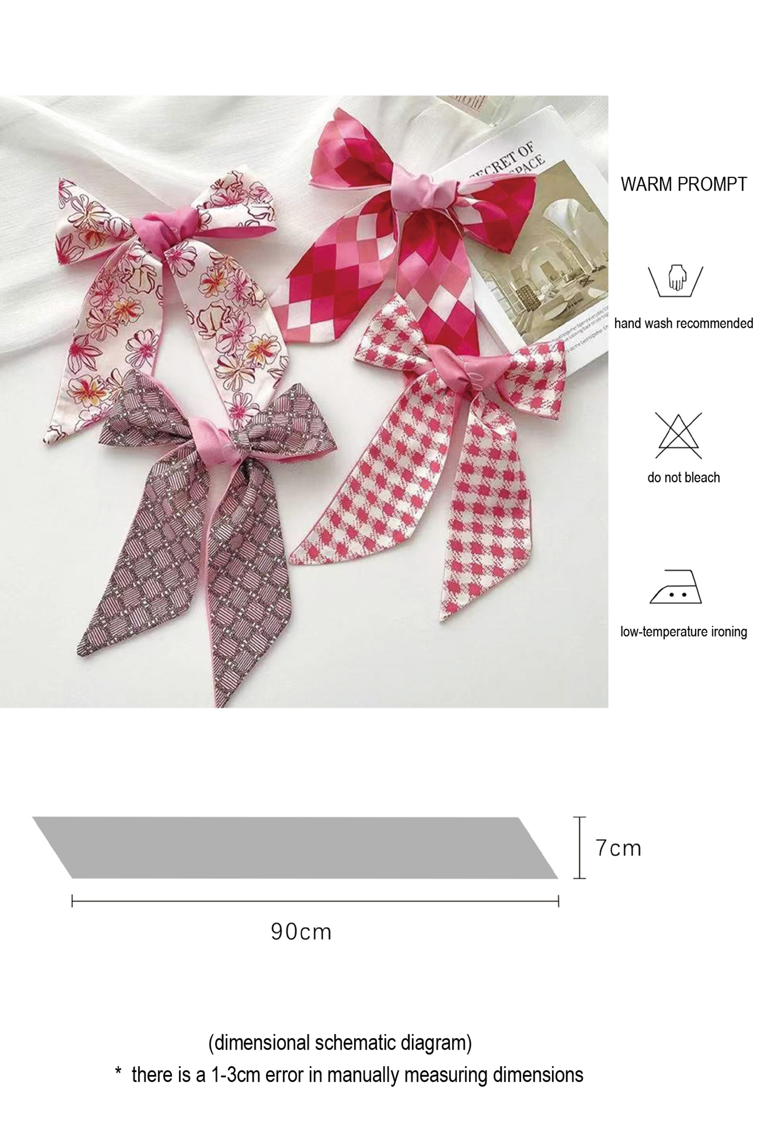 Rose Red Valentines Day Sweet Rhombus Print Ribbon Hair Band Silky Scarf - loveforevers