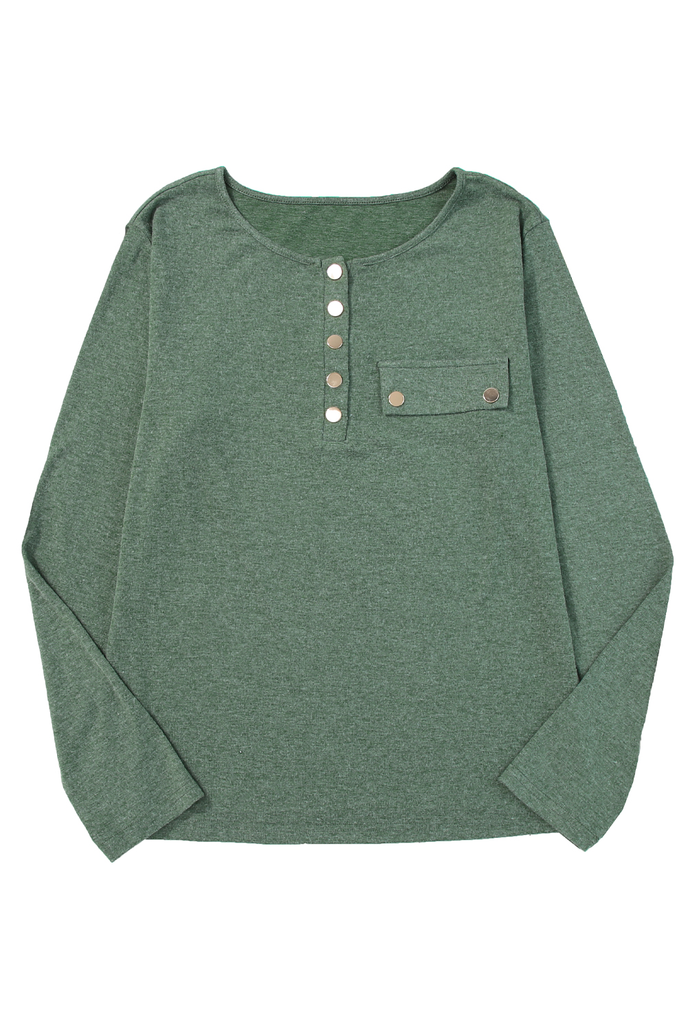 Mist Green Long Sleeve Snap Button Henley Top - loveforevers