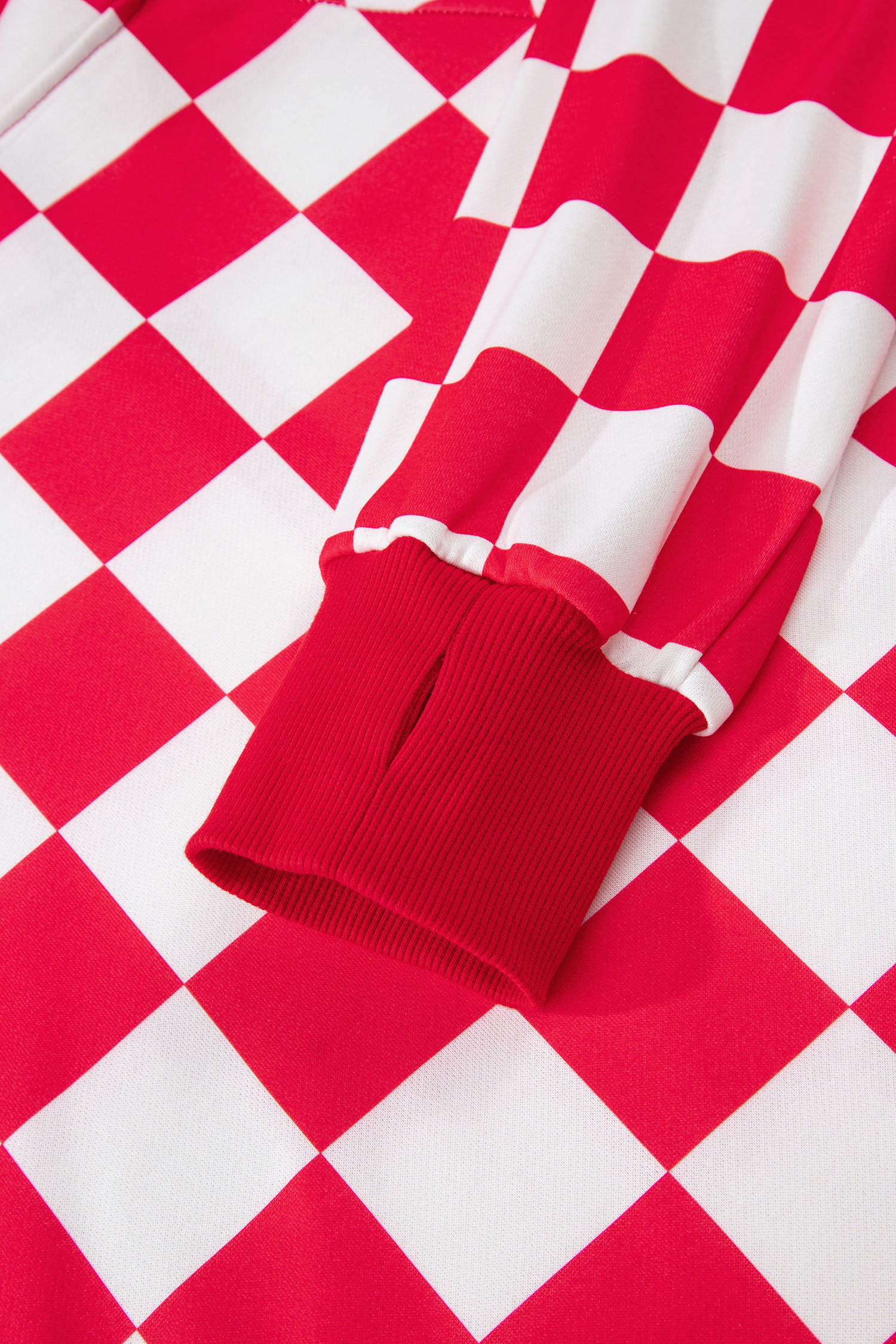 Red Checkered Print Half Zip Hoodie Loose Pant Set - loveforevers