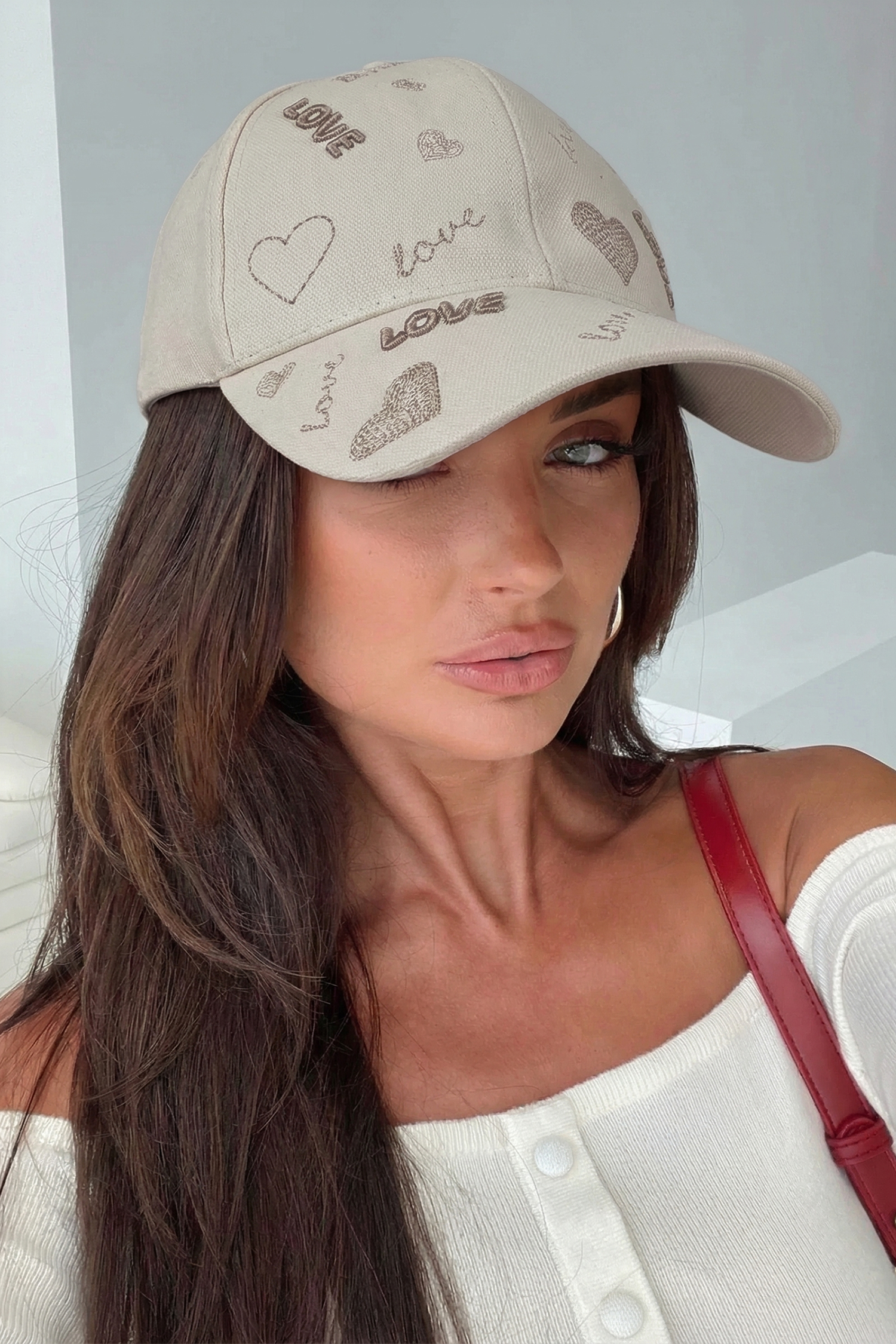 Parchment Cool Girl LOVE Heart Embroidered Baseball Cap - loveforevers