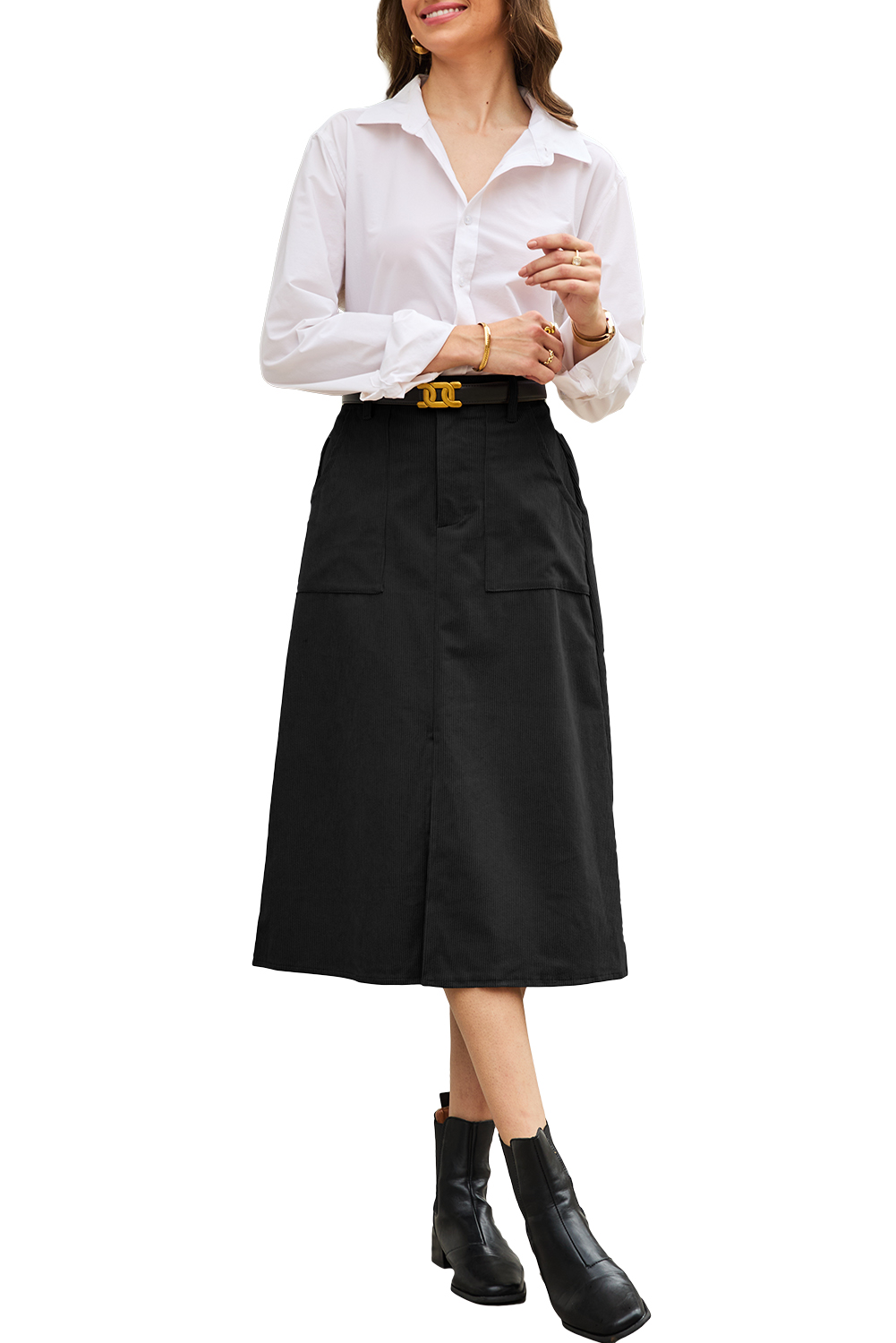 Coffee Front Slit Shift High Waist Midi Skirt - loveforevers