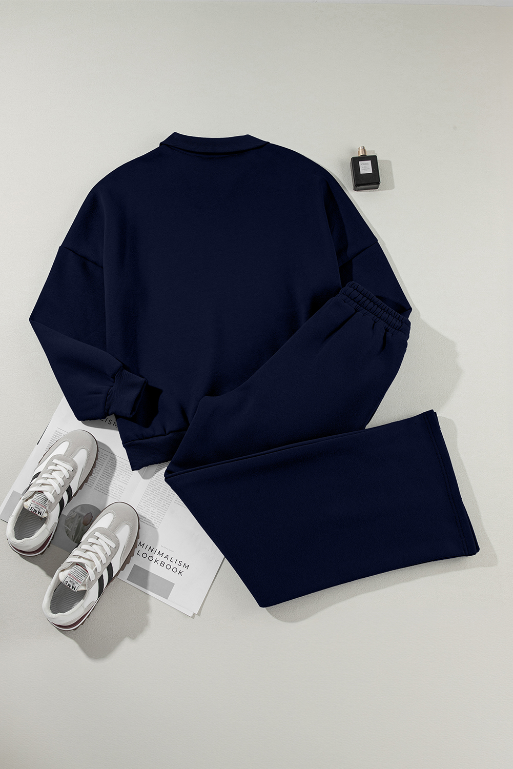 Navy Blue Drop Shoulder Zip Up Jacket Drawstring Pants Active 2pcs Set - loveforevers
