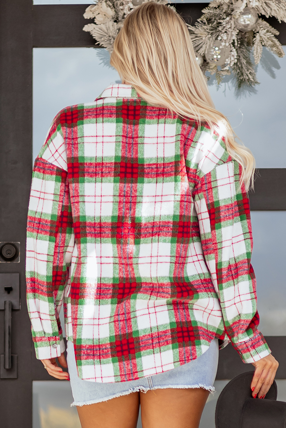 Red Christmas Plaid Casual Flannel Shacket - loveforevers