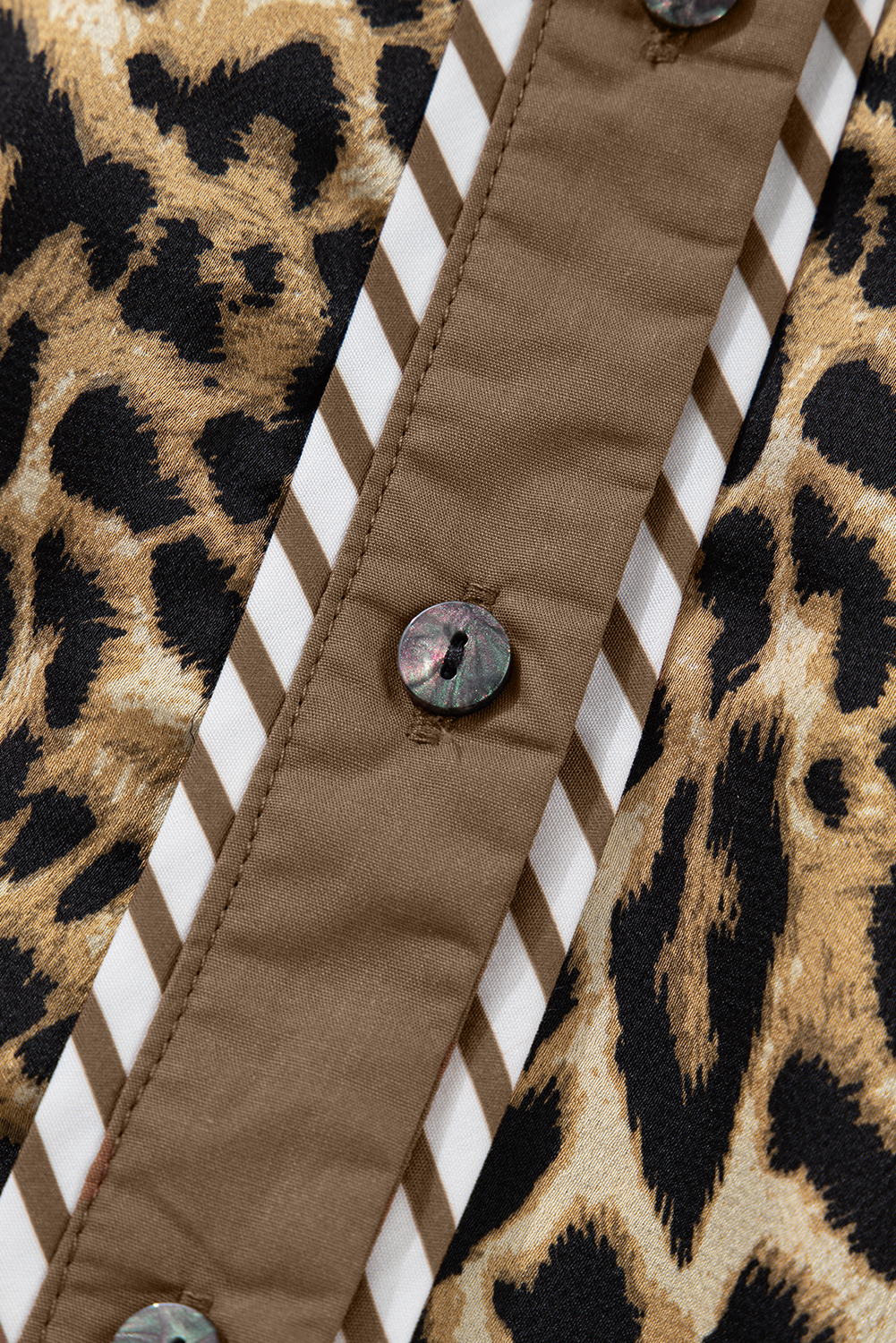 Brown Leopard Collared 3/4 Sleeve Shirt and Loose Pants Two Piece Outfit Set - loveforevers