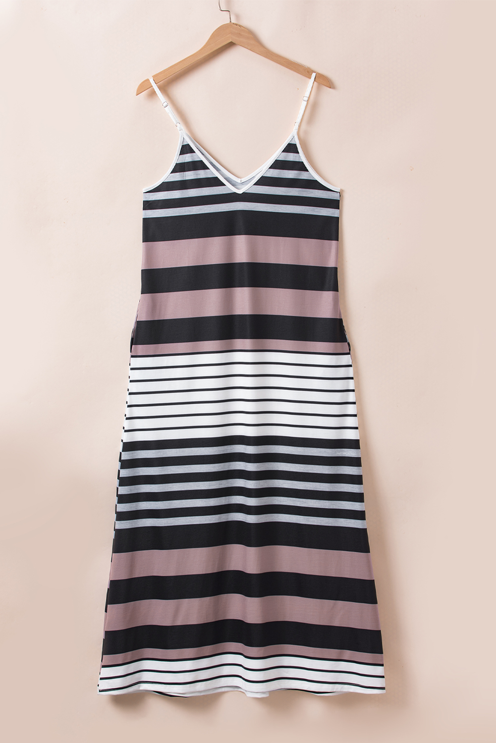 Multicolour Mixed Stripes Spaghetti Straps V Neck Maxi Dress - loveforevers
