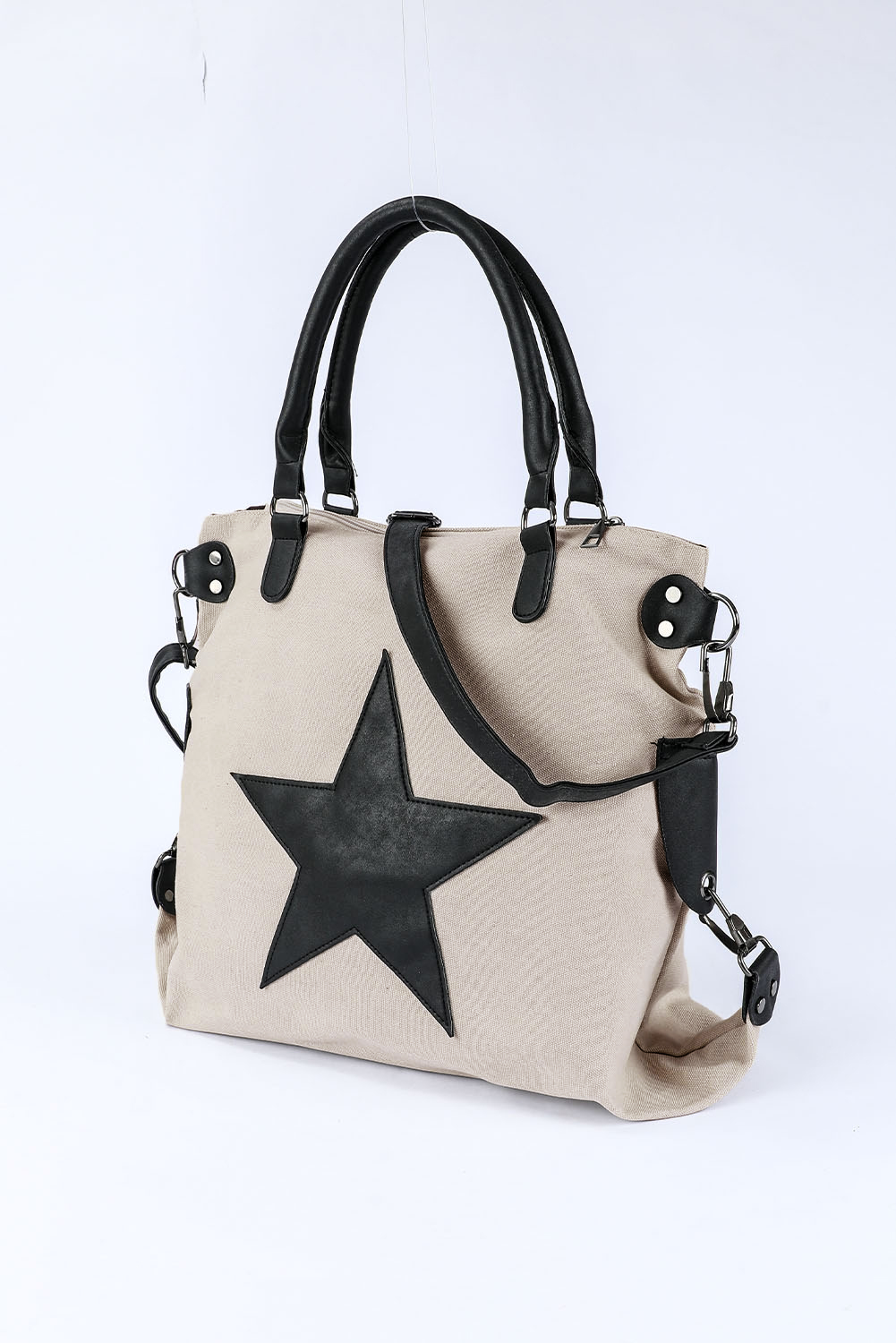 Beige Casual Five-pointed Star Canvas Tote Bag - loveforevers