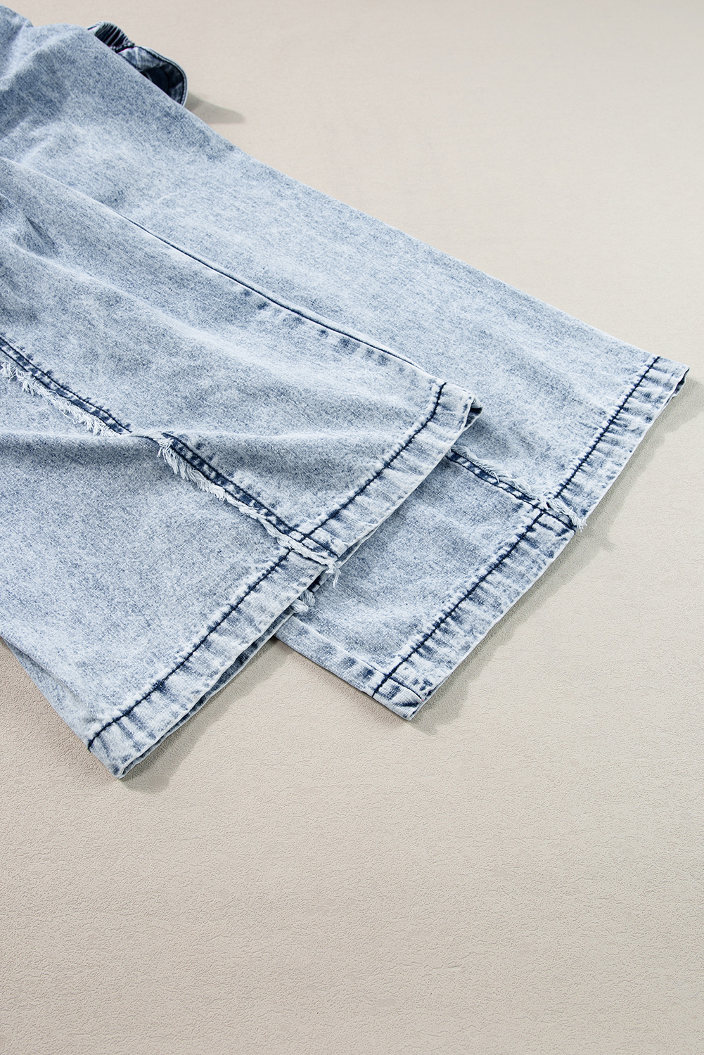 Beau Blue Light Wash Frayed Exposed Seam Wide Leg Denim Overall - loveforevers