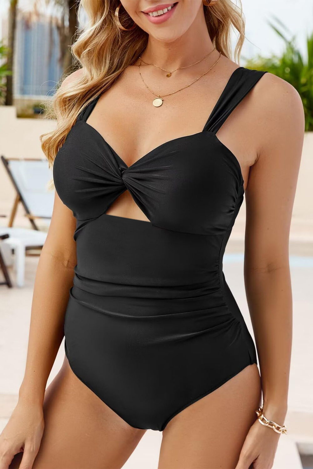 Black Cut out Twist Bowknot Backless One Piece Swimsuit - loveforevers