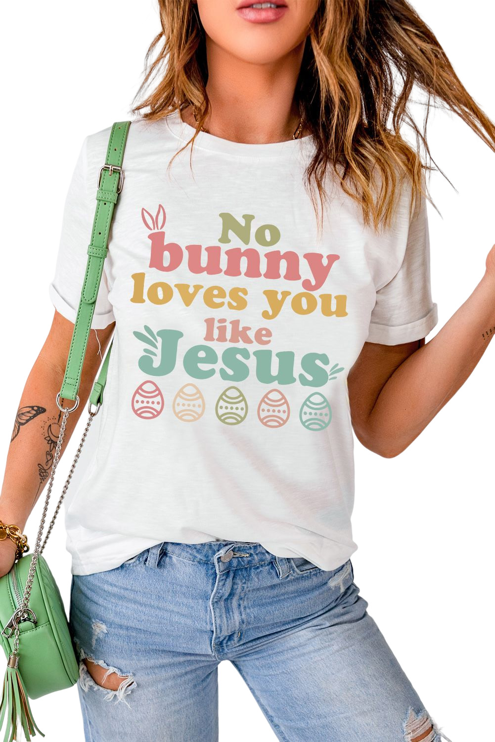 White No bunny loves you like Jesus Graphic Easter Day T-shirt - loveforevers