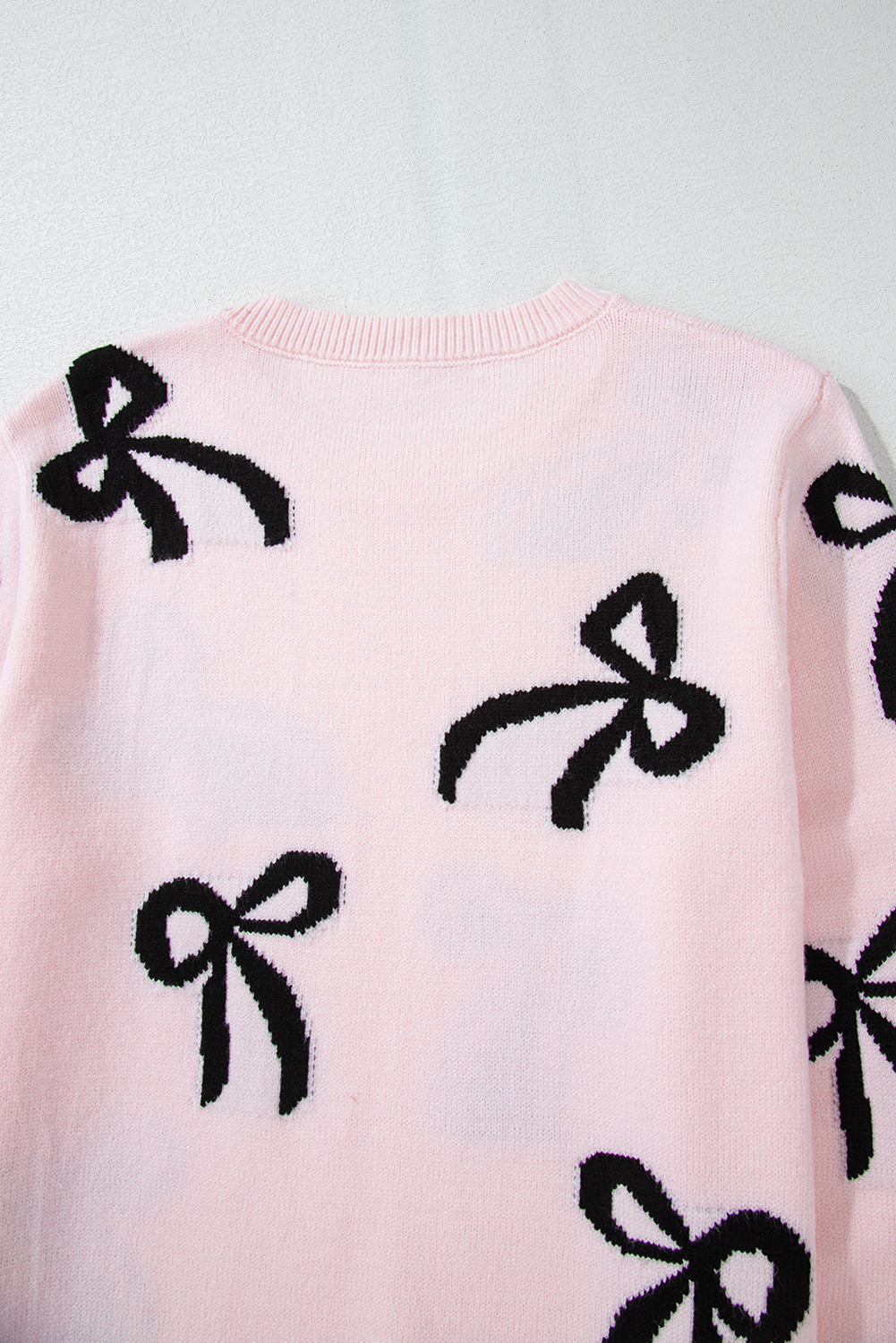 Light Pink Bow Pattern Knitted Loose Fit Sweater - loveforevers