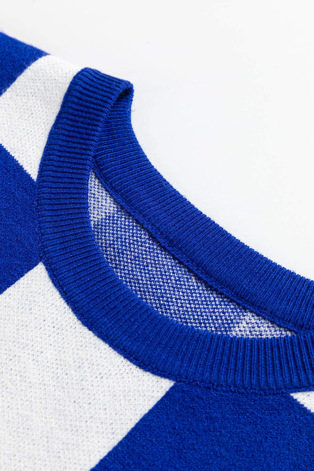 Dark Blue Cherckerboard Round Neck Sweater Vest - loveforevers