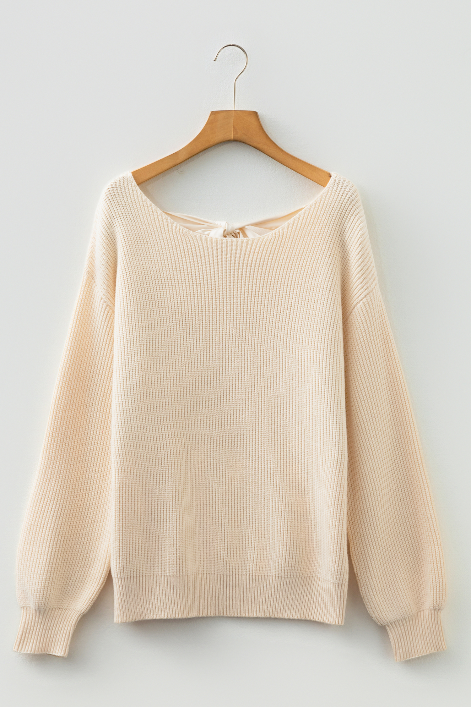 Black Ribbed Knit Ribbon Knot Backless Drop Shoulder Sweater - loveforevers