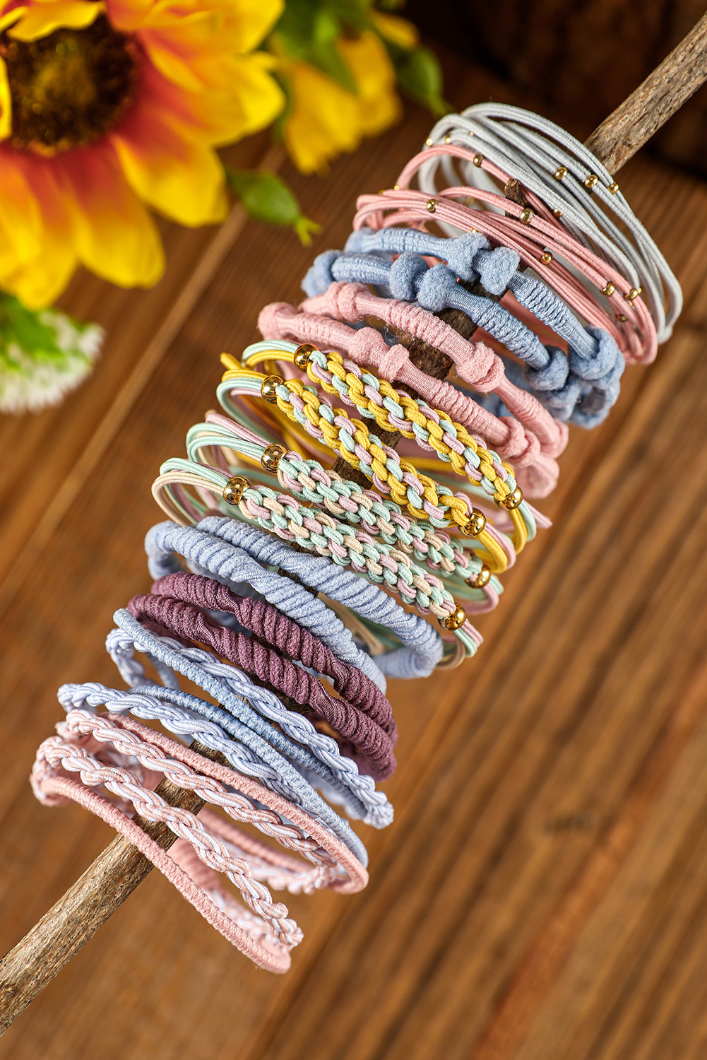 Pink Multicolour 20pcs Boho Knotted Hair Ties - loveforevers