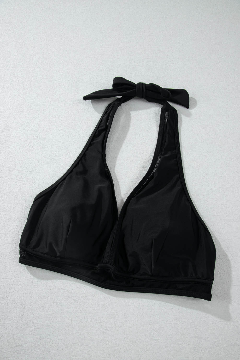 Black Sheer Mesh Edged Halter V Neck Push Up Bikini - loveforevers