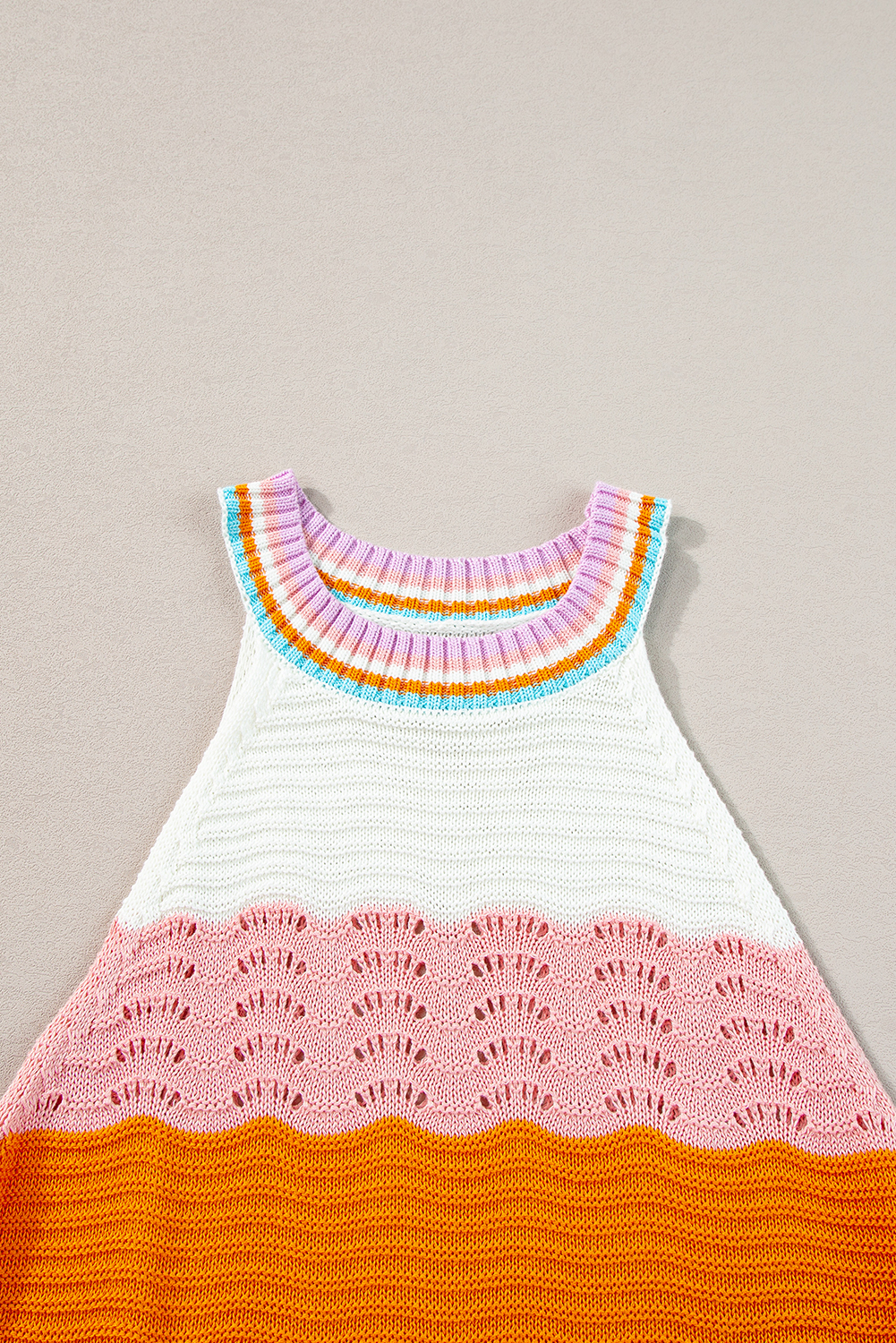 Multicolour Wavy Striped Print Textured Knit Sleeveless Sweater Top - loveforevers