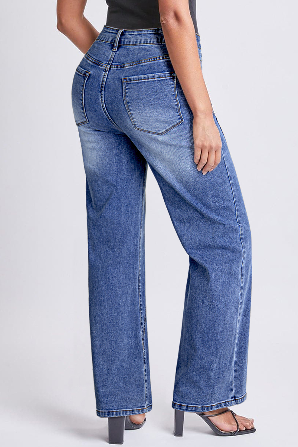 Dark Blue Trendy Seam Detail Straight Leg Jeans - loveforevers