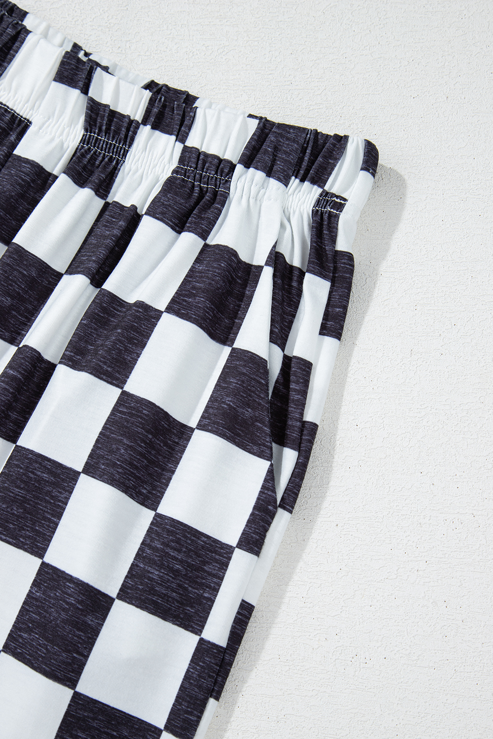 Black 2-Tone Checked Print High Waist Wide Leg Pants - loveforevers