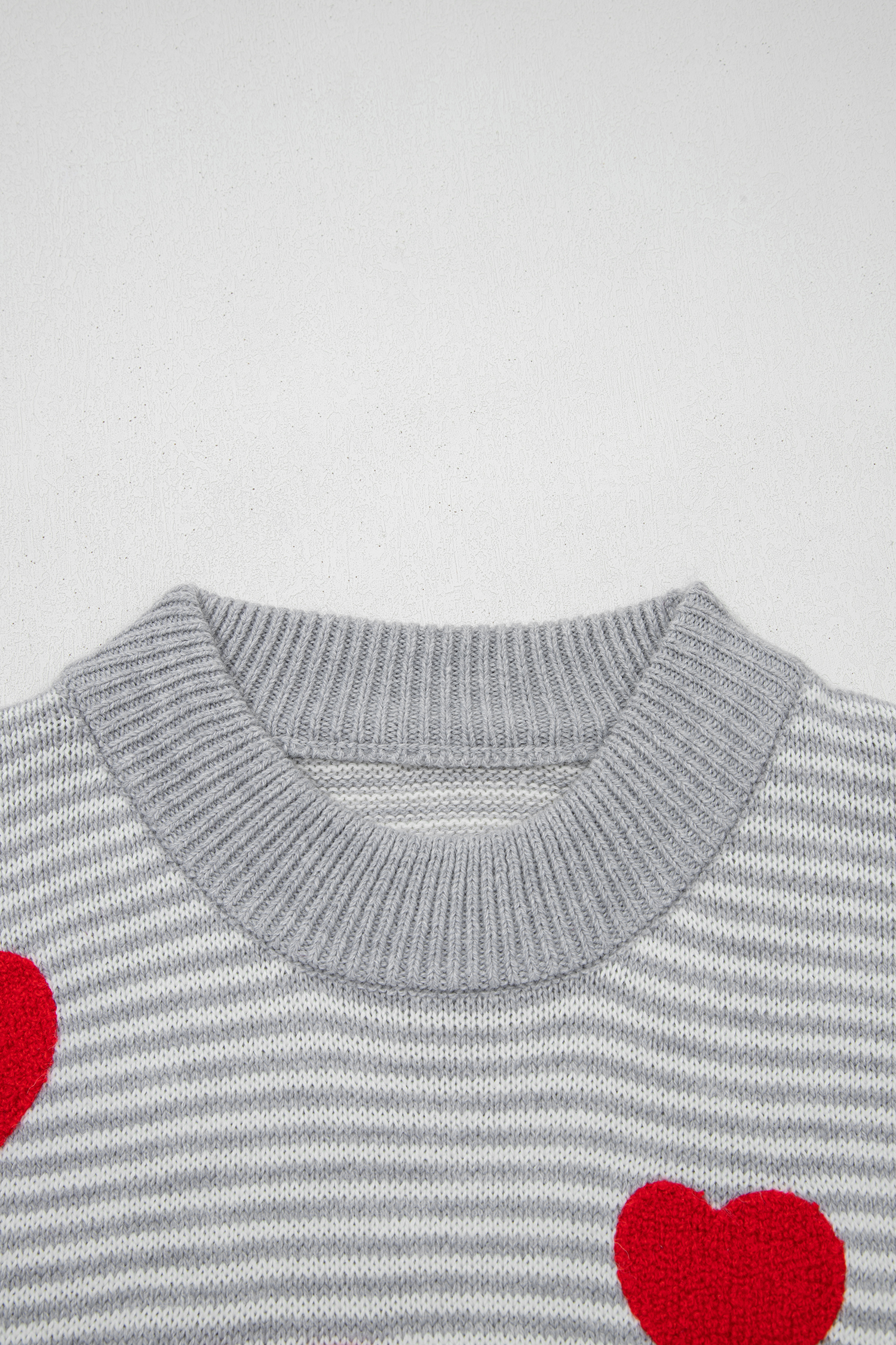 Gray Stripe Contrast Heart Pattern Valentine Knit Sweater - loveforevers