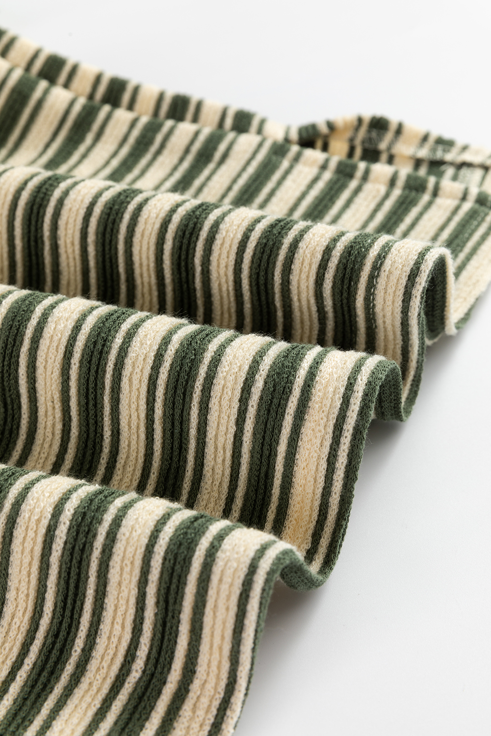 Green Stripe Textured Side Slits Crew Neck T Shirt - loveforevers