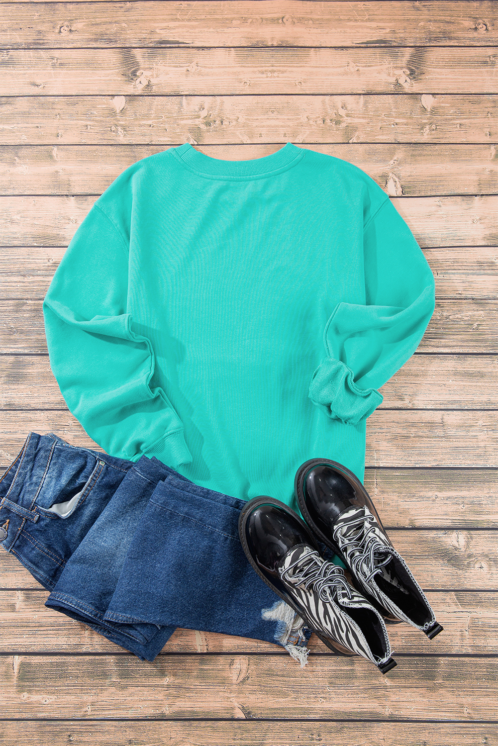 Navy Blue Plain Drop Shoulder Crewneck Pullover Sweatshirt - loveforevers