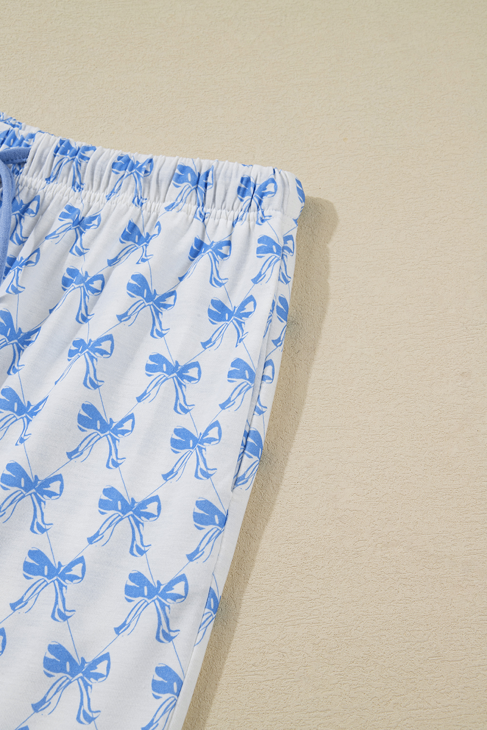 Sky Blue Bow Print Long Sleeve Shirt and Pants Soft Pajama Set - loveforevers