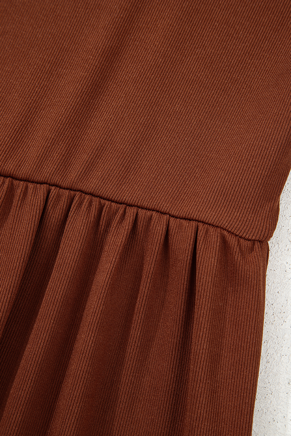 Straw Yellow Ribbed Frilled Trim High Waist Long Sleeve Mini Dress - loveforevers