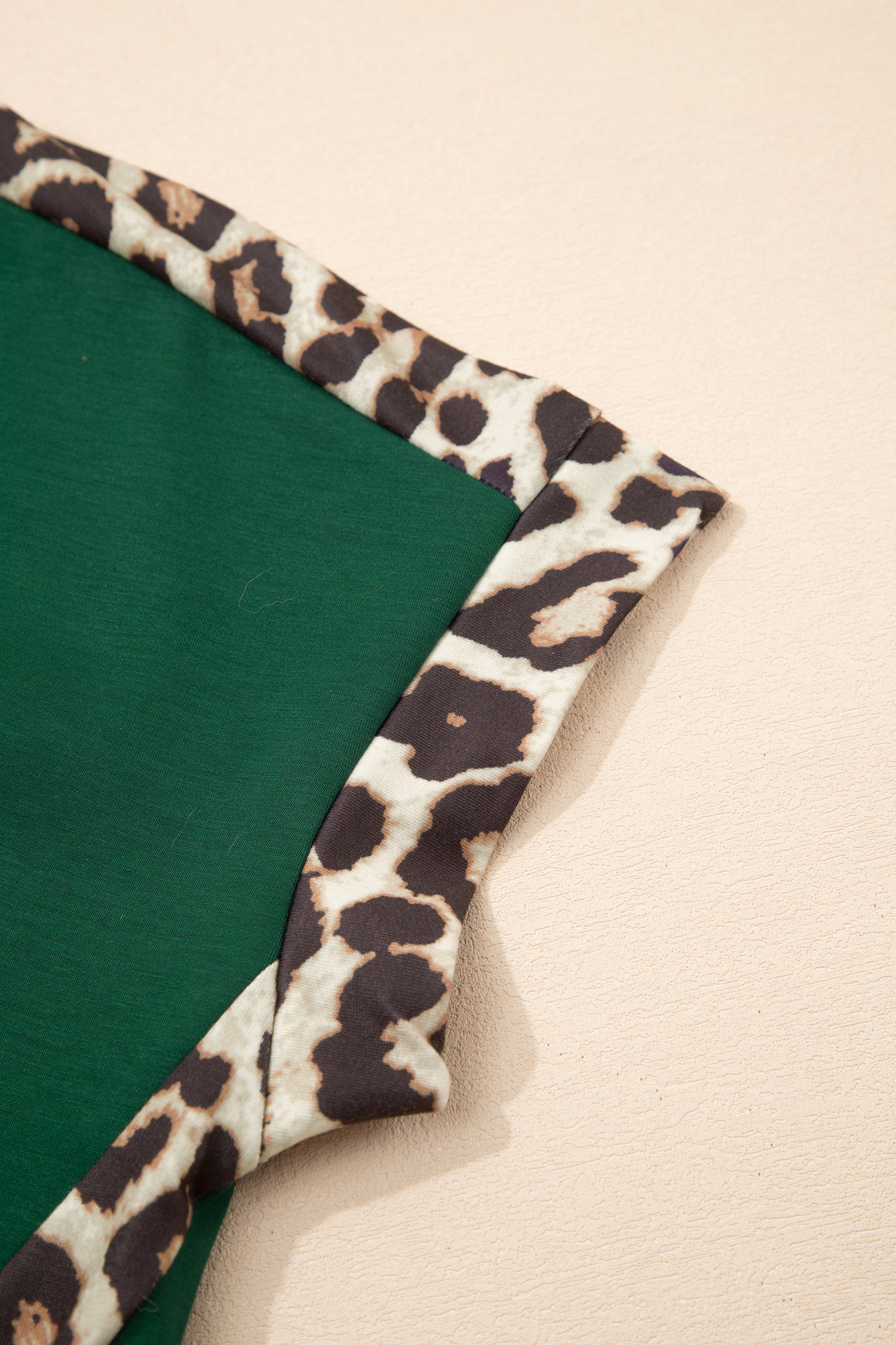 Sea Green Leopard Trim Round Neck Loose T Shirt - loveforevers