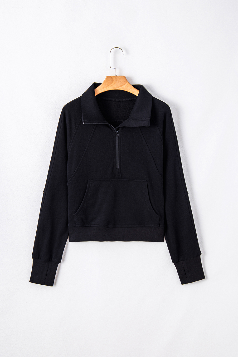 Aruba Blue Quarter Zip Stand Neck Kangaroo Pocket Sweatshirt - loveforevers