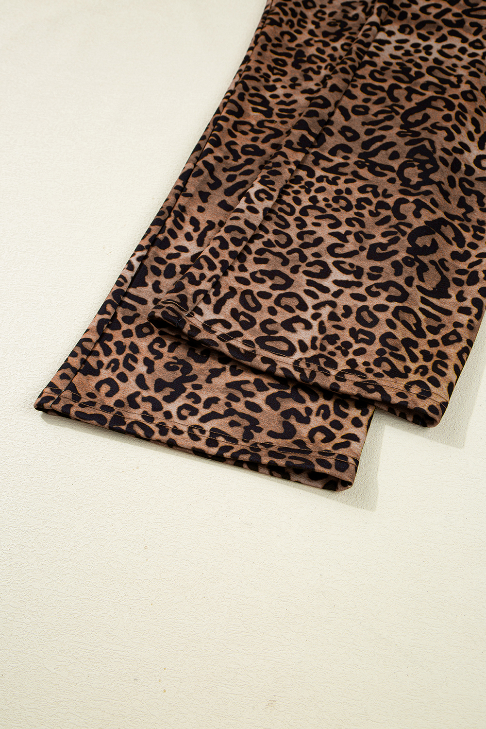 Coffee Leopard Print Contrast Trim Long Sleeve Top and Pants Set - loveforevers