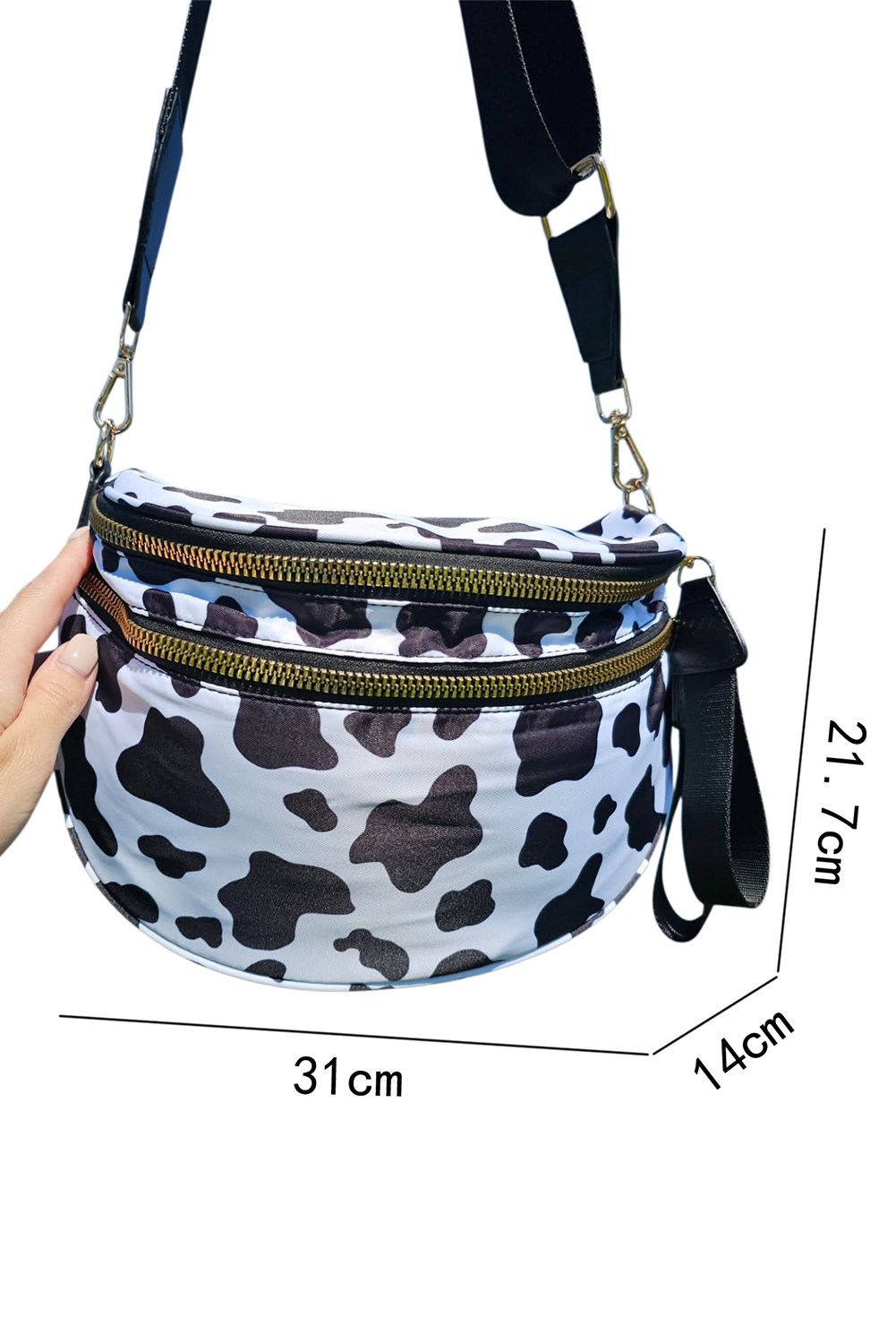 Jungle Green Double Zip Crescent Shape Adjustable Sling Bag - loveforevers
