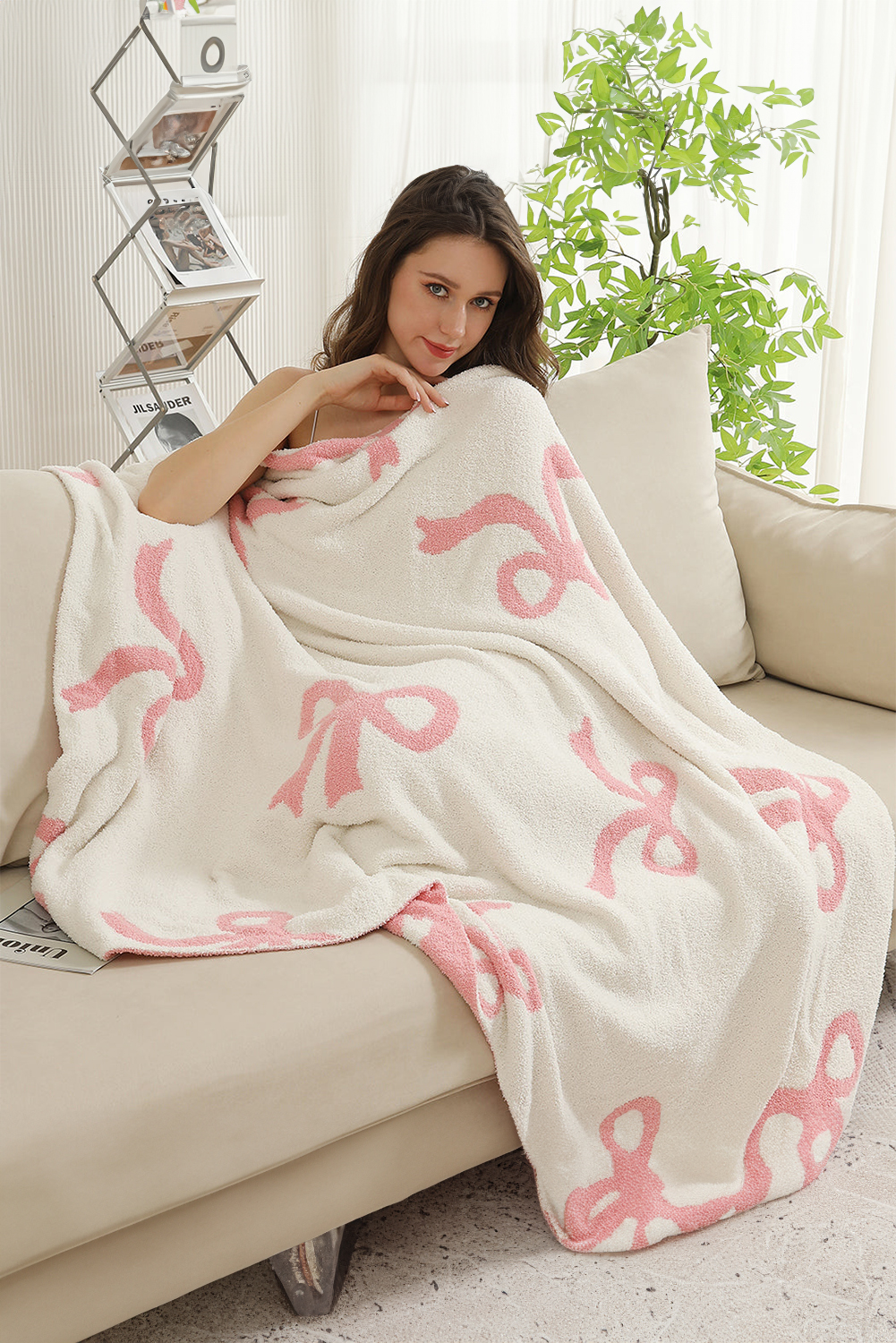 Pink Bow Printed Cozy Soft Throw Blanket - loveforevers