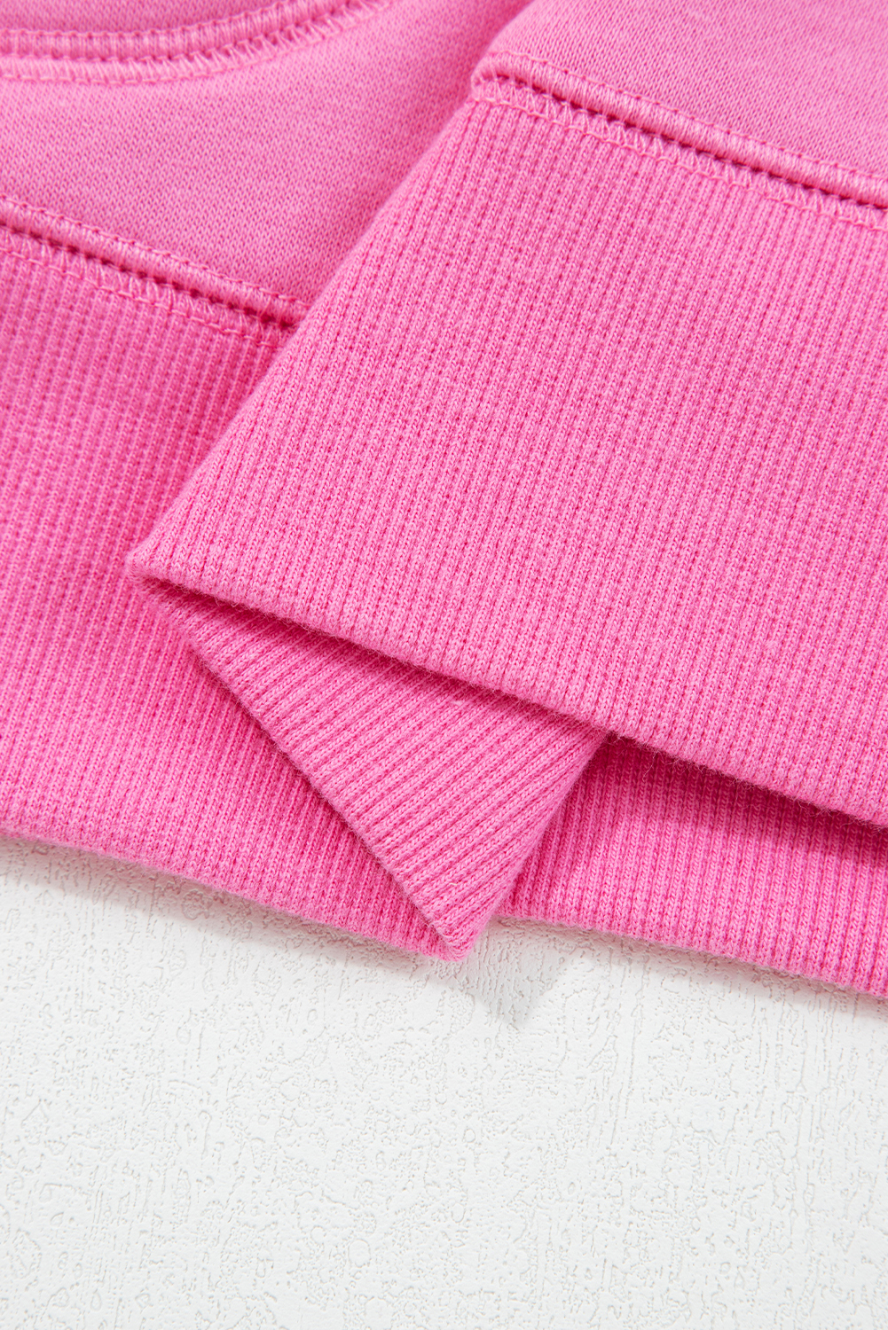 Bright Pink Half Button Stand Neck Drop Shoulder Sweatshirt - loveforevers