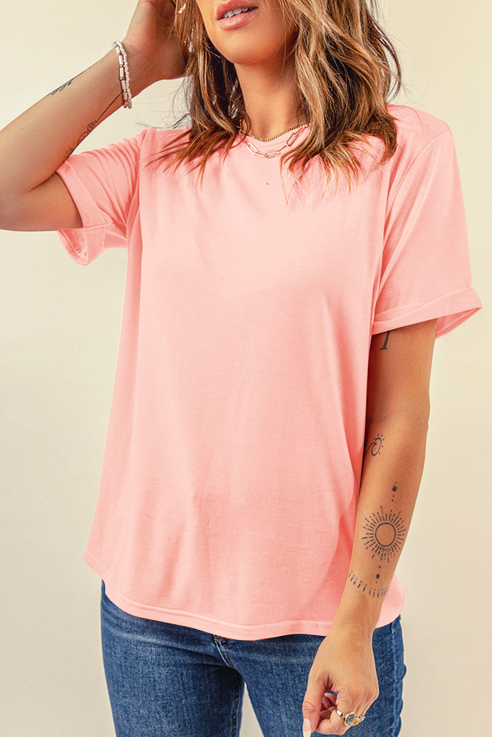 Khaki Casual Plain Crew Neck Tee - loveforevers