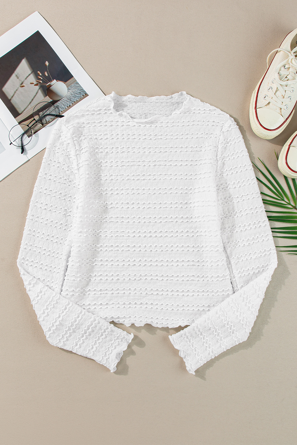 White Knit Jacquard Slim Fit Top - loveforevers