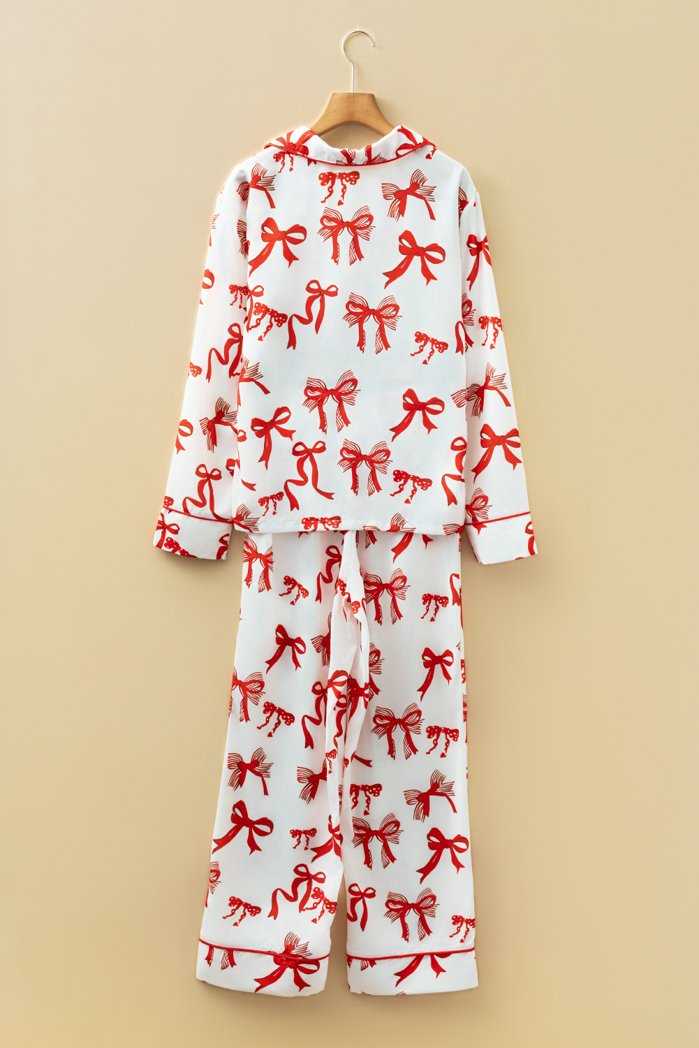 Red Christmas Bow Print Long 2pcs Pajama Set - loveforevers