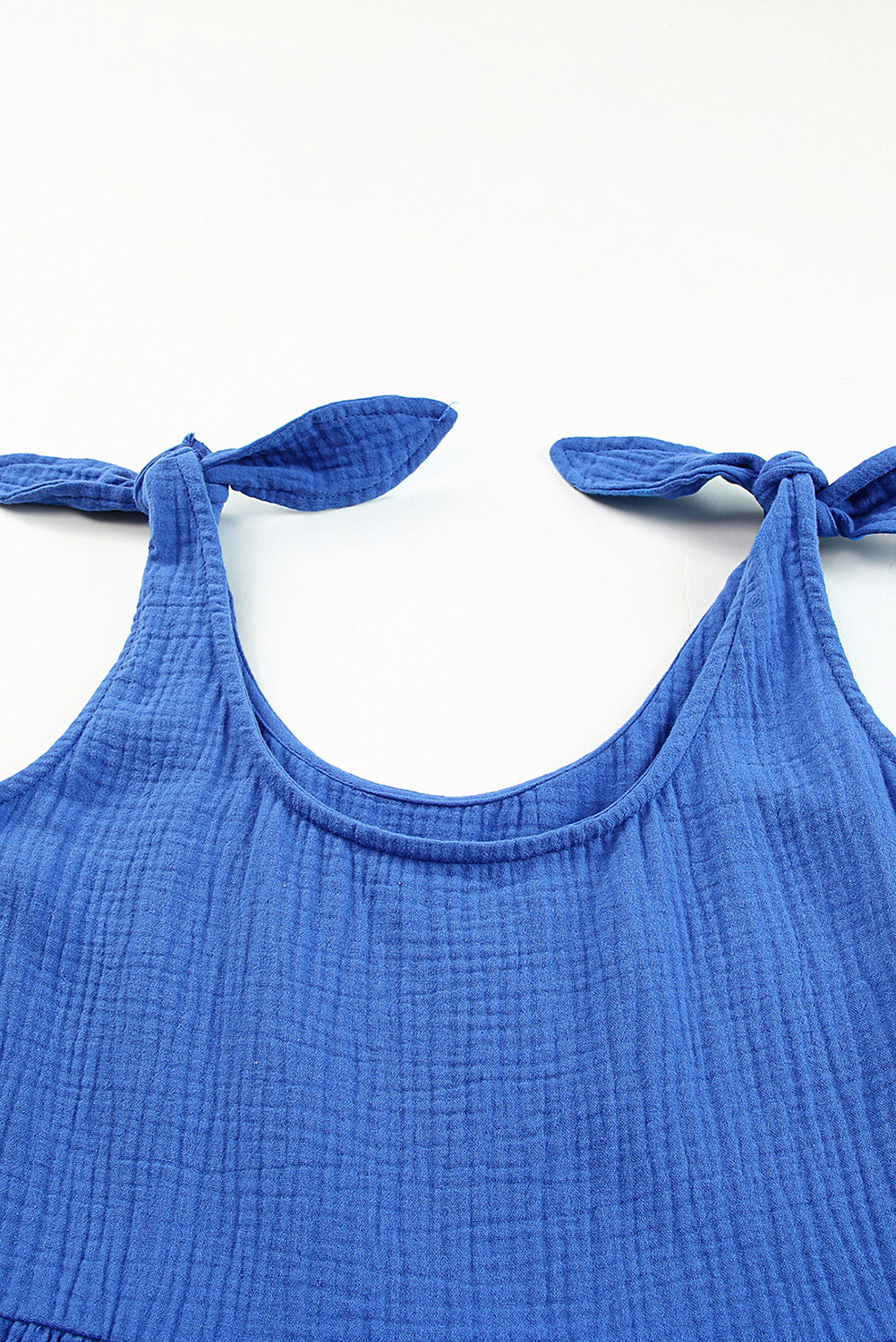 Blue Textured Knotted Straps High Waist Wide Leg Romper - loveforevers