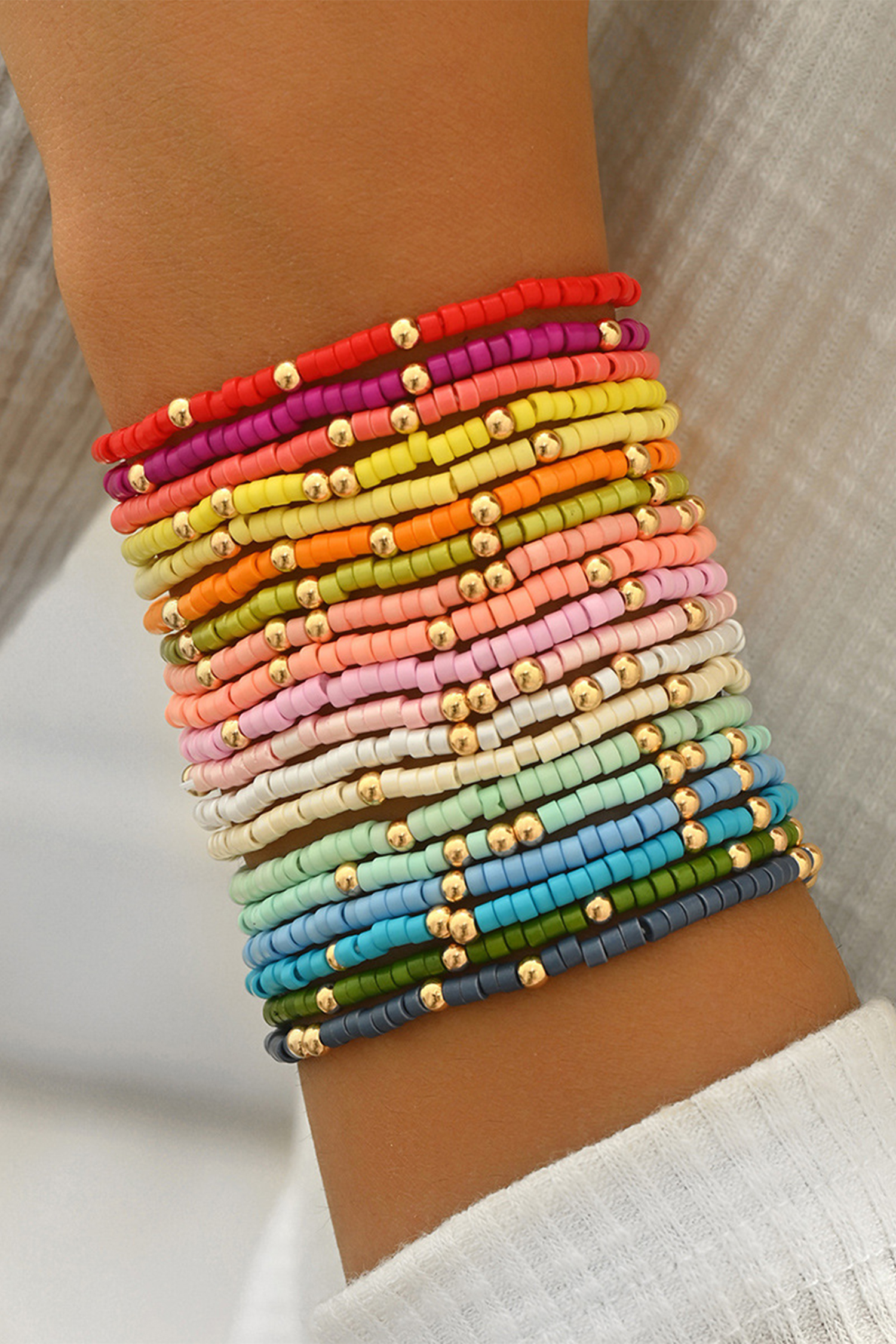 Gold 19pcs Multicolor Boho Bead Stretch Bracelet Set - loveforevers