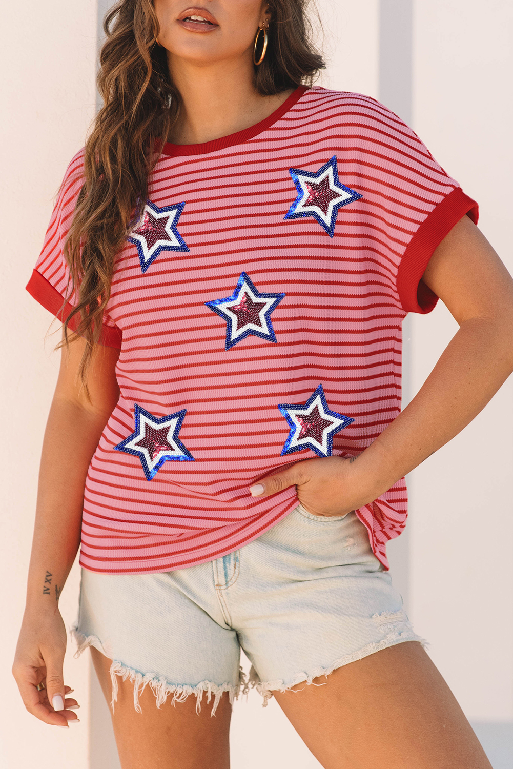 Pink Stripe Knitted Round Neck T Shirt - loveforevers