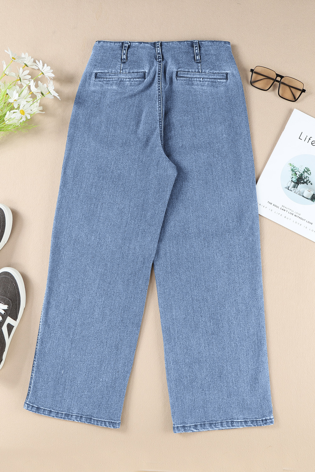 Sky Blue High Waist Cropped Wide Leg Jeans - loveforevers