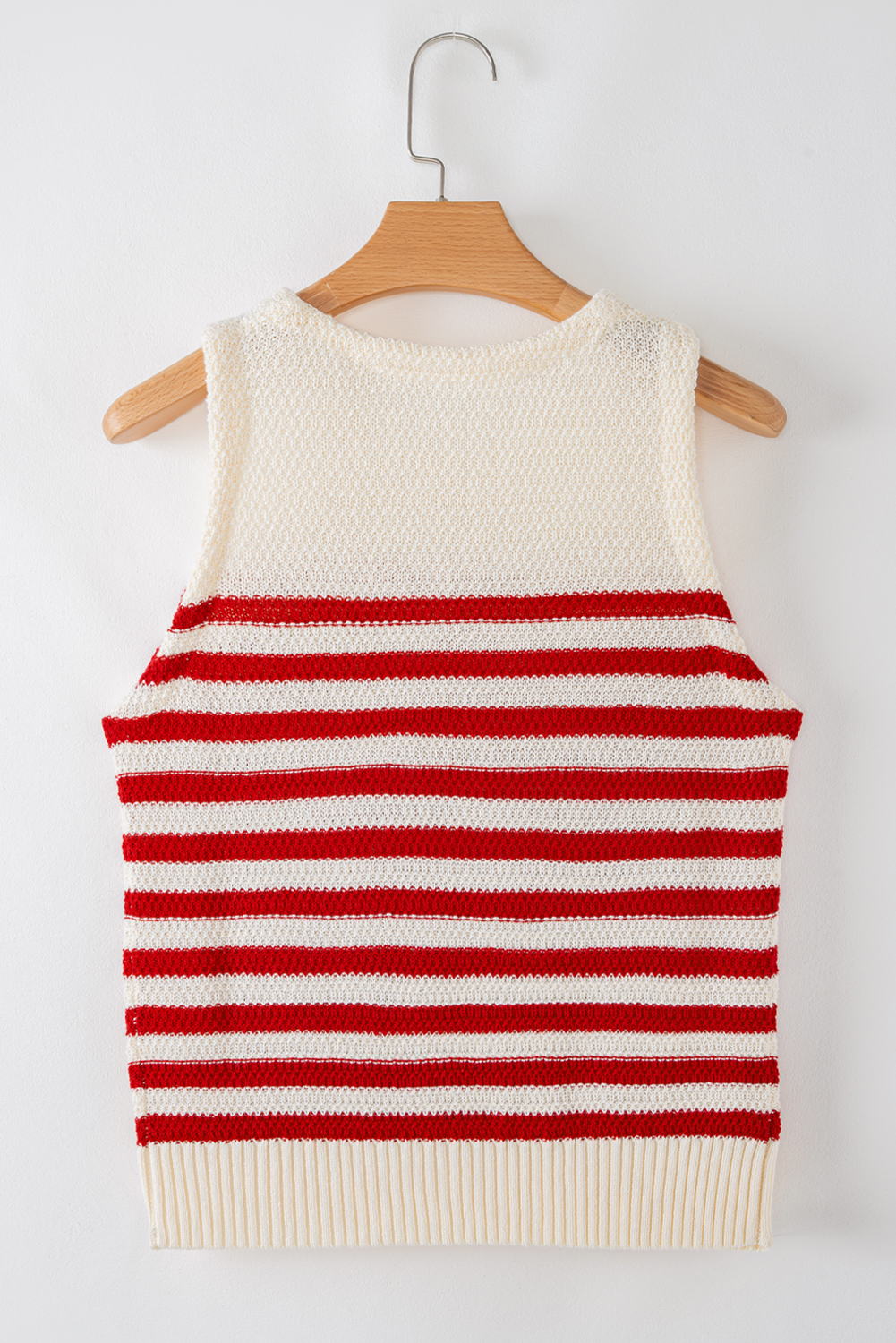Red Stripe Textured Knit Ribbed Hem Sweater Tank Top - loveforevers