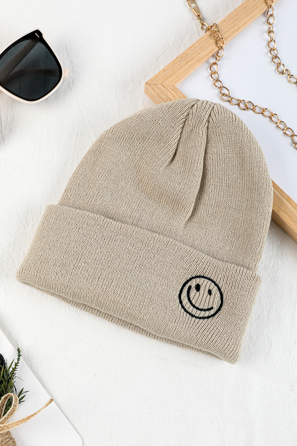 White Smiley Face Eaveless Beanie Hats - loveforevers
