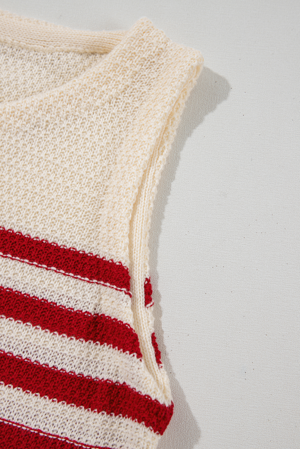Red Stripe Textured Knit Ribbed Hem Sweater Tank Top - loveforevers