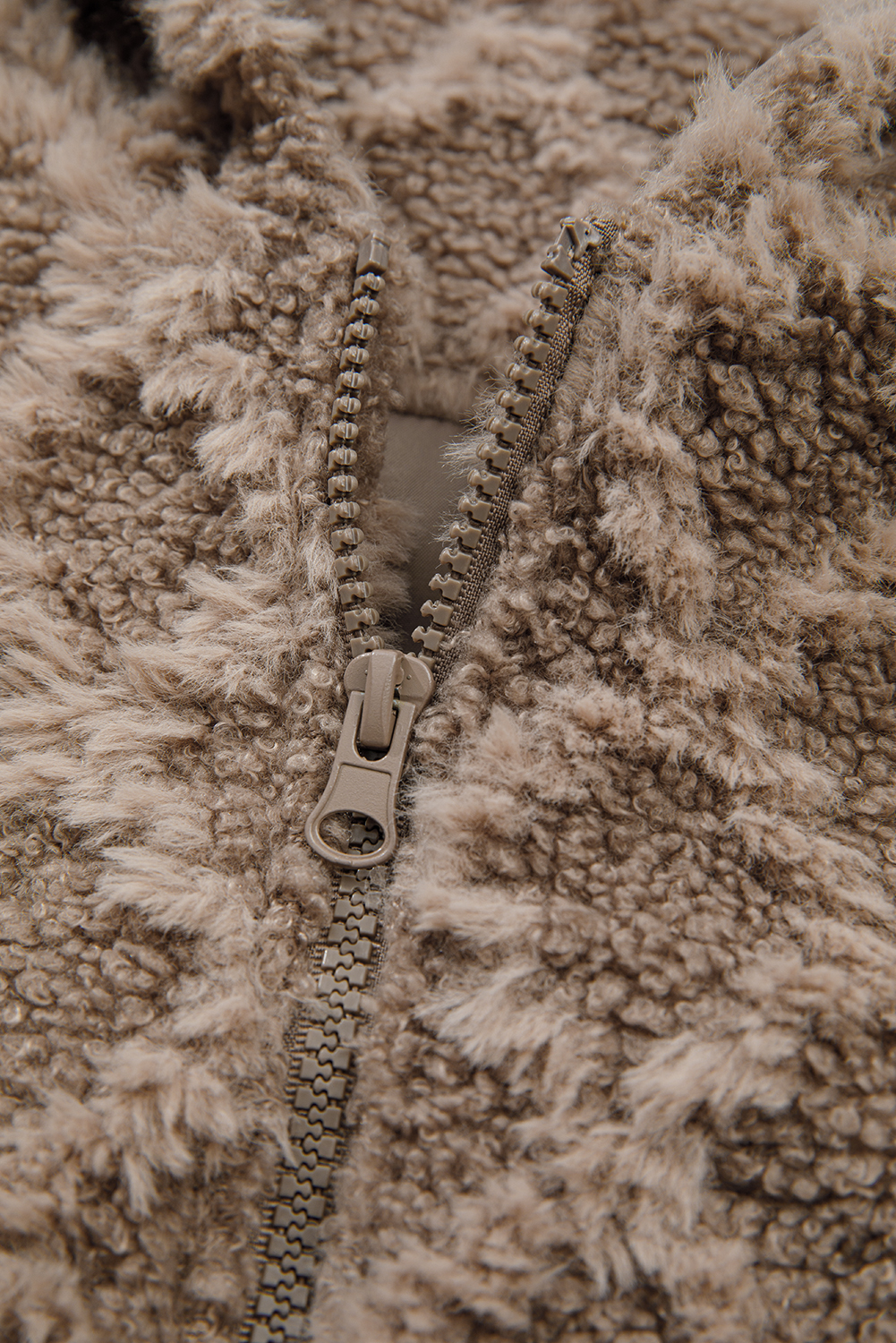 Chestnut Sherpa Rhombus Zip Up Side Pocket Hooded Jacket - loveforevers