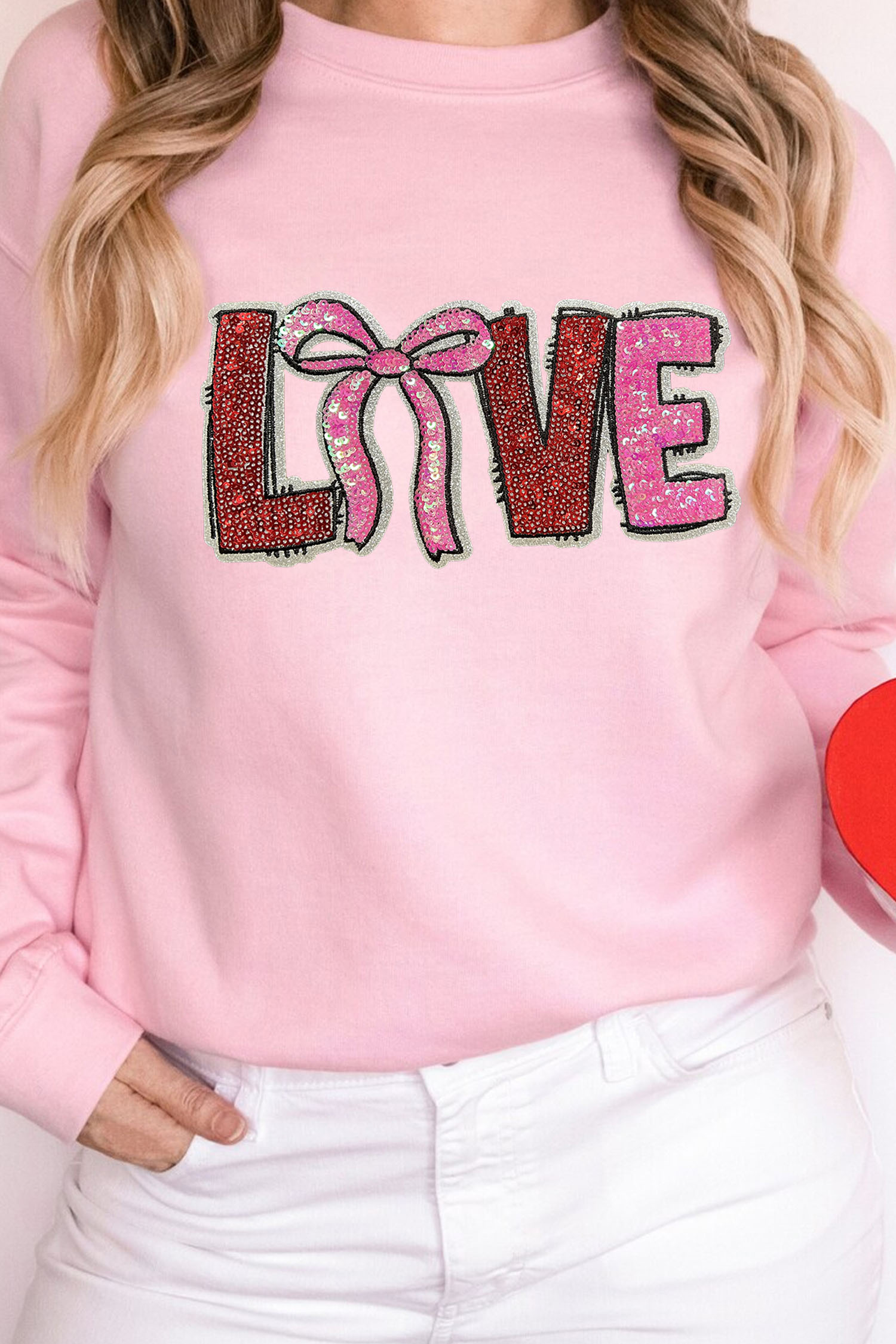 Pink Bow Love Sequin Pattern Valentine Sweatshirt - loveforevers