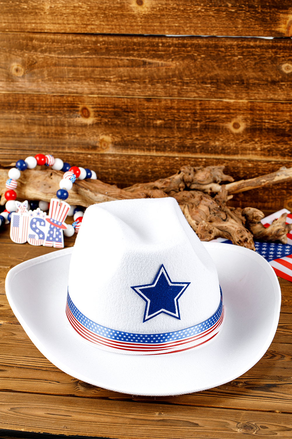White American Flag Theme Print Wide Brim Cowboy Hat - loveforevers