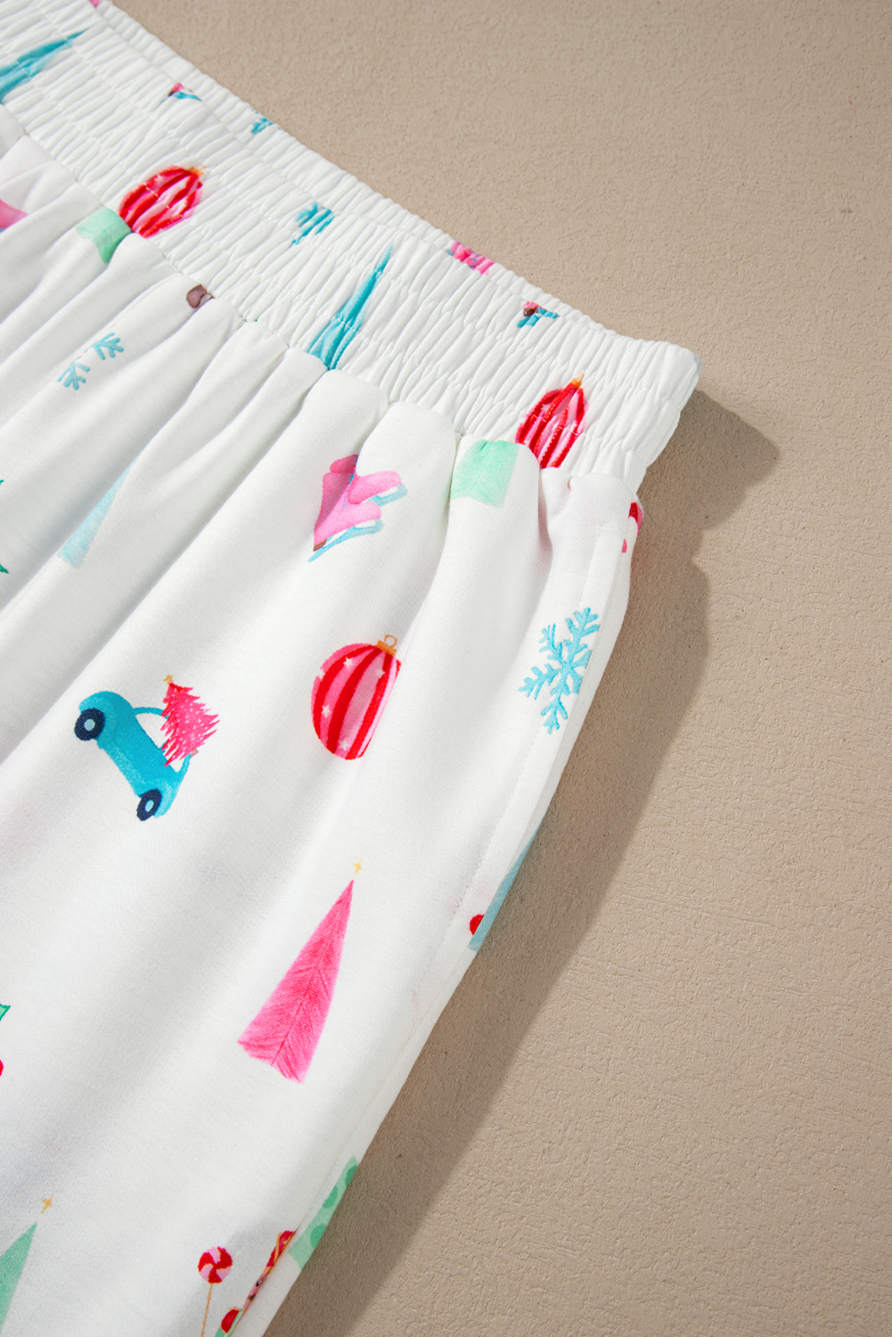White Christmas Print Lapel Shirt and Pants Sleepwear - loveforevers